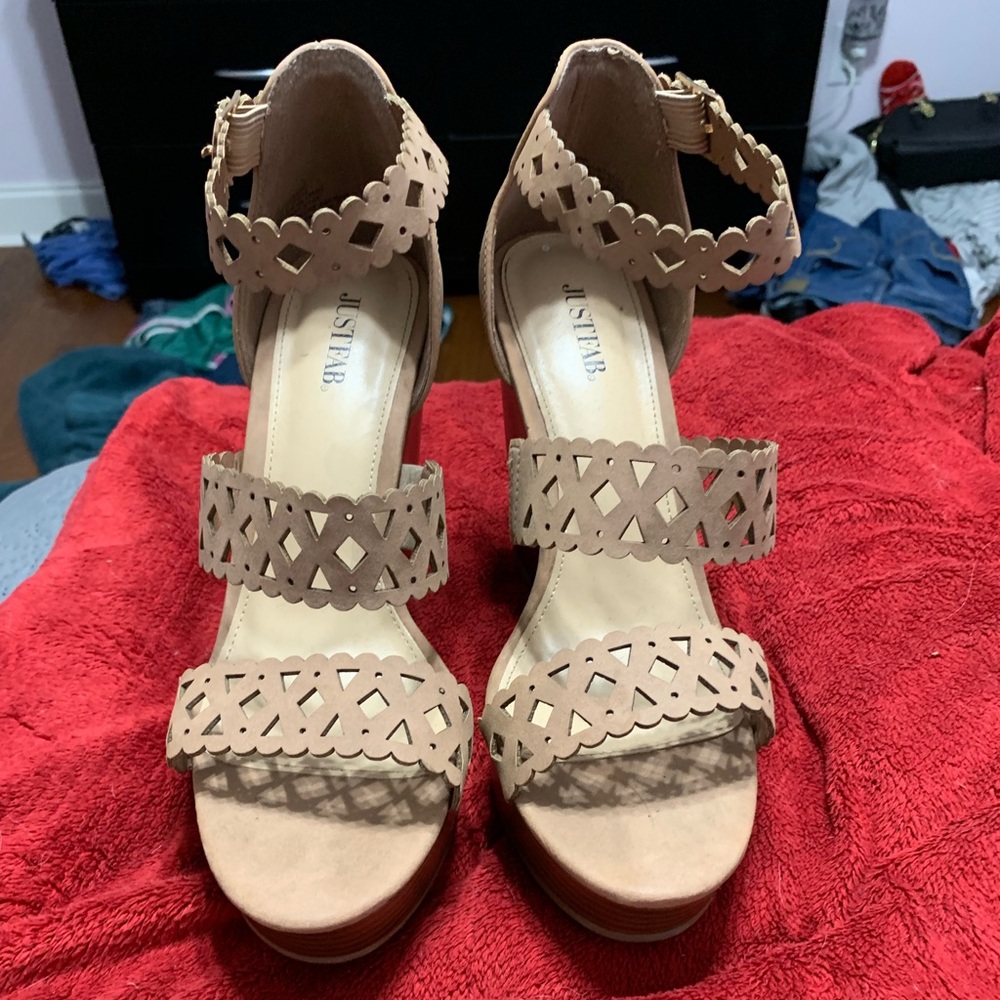 justfab nude wedges